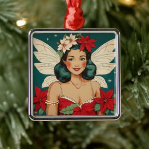 Retro 50s Tropical Christmas Pin-Up Starlet Metalen Ornament