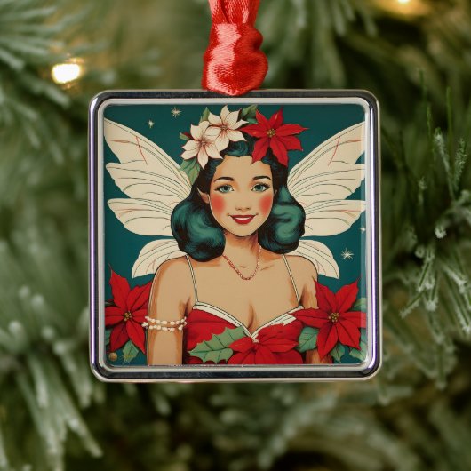 Retro 50s Tropical Christmas Pin-Up Starlet Metalen Ornament (Boom)