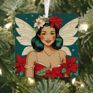 Retro 50s Tropical Christmas Pin-Up Starlet Metalen Ornament