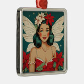 Retro 50s Tropical Christmas Pin-Up Starlet Metalen Ornament (Rechts)
