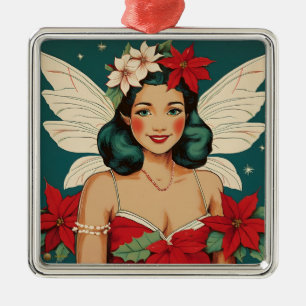 Retro 50s Tropical Christmas Pin-Up Starlet Metalen Ornament