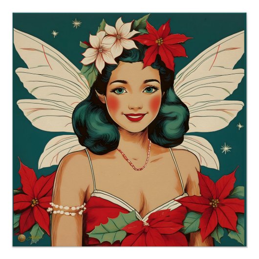 Retro 50s Tropical Christmas Pin-Up Starlet Perfect Poster (Voorkant)