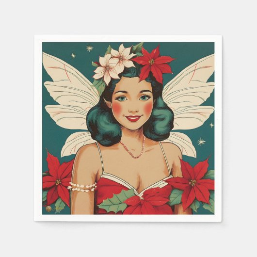 Retro 50s Tropical Christmas Pin-Up Starlet Servet (Voorkant)