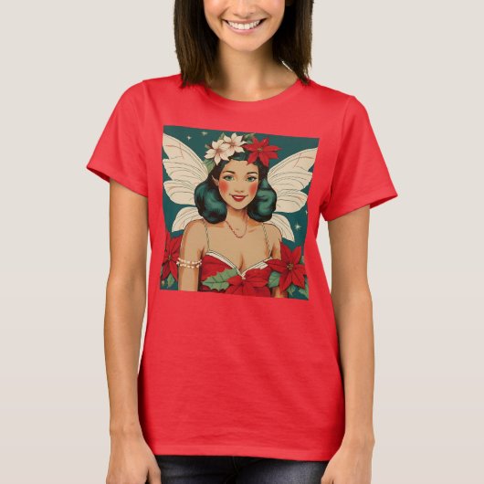 Retro 50s Tropical Christmas Pin-Up Starlet T-shirt (Voorkant)