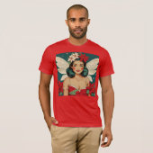 Retro 50s Tropical Christmas Pin-Up Starlet T-shirt (Voorkant volledig)