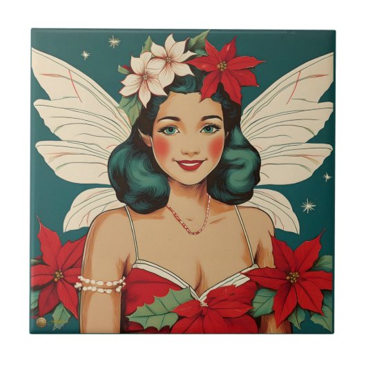 Retro 50s Tropical Christmas Pin-Up Starlet Tegeltje (Voorkant)