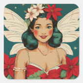 Retro 50s Tropical Christmas Pin-Up Starlet Vierkante Sticker (Voorkant)