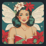 Retro 50s Tropical Christmas Pin-Up Starlet Vierkante Sticker<br><div class="desc">Een Collectie van tropische kerstschoonheden</div>