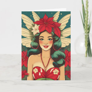 Retro 50s Tropisch Kerst Pin-Up Meisje Kaart