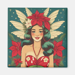 Retro 50s Tropisch Kerst Pin-Up Meisje Magneet