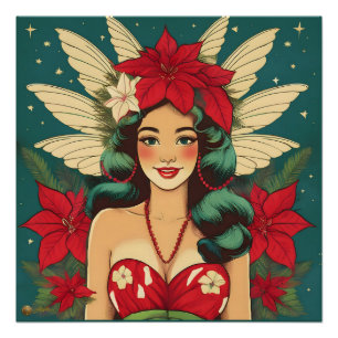 Retro 50s Tropisch Kerst Pin-Up Meisje Perfect Poster