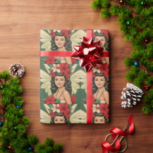 Retro 50s Tropische Kerst Prinses Cadeaupapier
