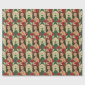 Retro 50s Tropische Kerst Prinses Cadeaupapier (Vlak)