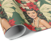 Retro 50s Tropische Kerst Prinses Cadeaupapier (Rol Hoek)