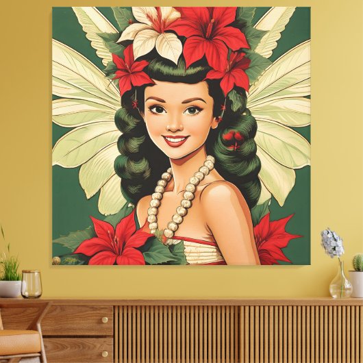Retro 50s Tropische Kerst Prinses Canvas Afdruk (Insitu (Woonkamer))