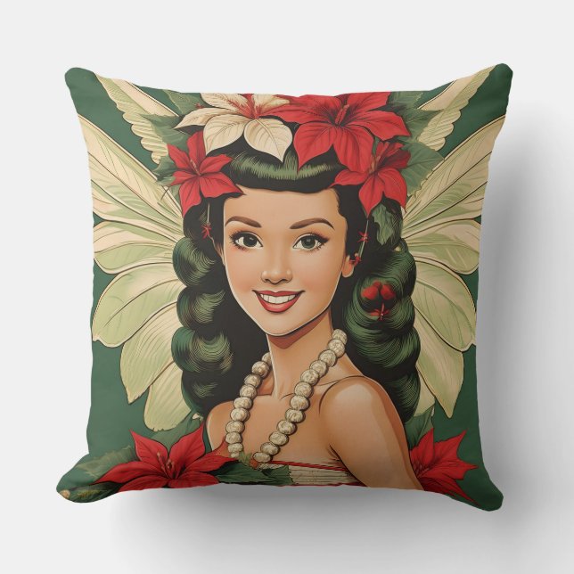 Retro 50s Tropische Kerst Prinses Kussen (Voorkant)
