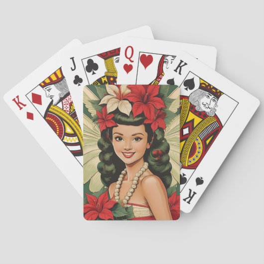 Retro 50s Tropische Kerst Prinses Pokerkaarten (Achterkant)