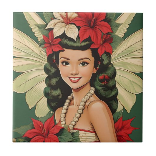 Retro 50s Tropische Kerst Prinses Tegeltje (Voorkant)
