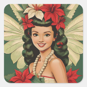 Retro 50s Tropische Kerst Prinses Vierkante Sticker