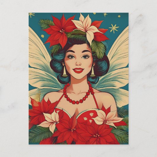 Retro 50s Tropische Kerstmis Pin-Up Beauty Queen Briefkaart (Voorkant)