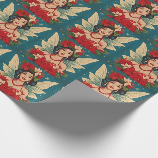 Retro 50s Tropische Kerstmis Pin-Up Beauty Queen Cadeaupapier (Hoek)