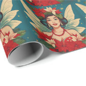 Retro 50s Tropische Kerstmis Pin-Up Beauty Queen Cadeaupapier (Rol Hoek)
