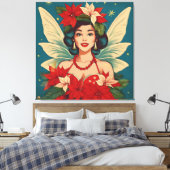 Retro 50s Tropische Kerstmis Pin-Up Beauty Queen Canvas Afdruk (Insitu (Slaapkamer))