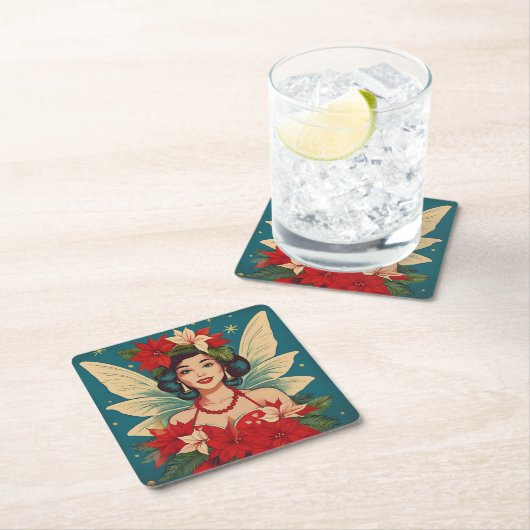 Retro 50s Tropische Kerstmis Pin-Up Beauty Queen Kartonnen Onderzetters (Insitu)