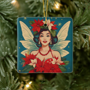 Retro 50s Tropische Kerstmis Pin-Up Beauty Queen Keramisch Ornament