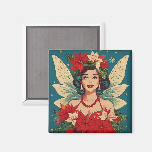 Retro 50s Tropische Kerstmis Pin-Up Beauty Queen Magneet (Voorkant / Achterkant)