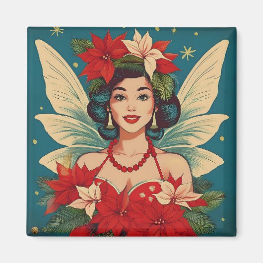 Retro 50s Tropische Kerstmis Pin-Up Beauty Queen Magneet (Voorkant)