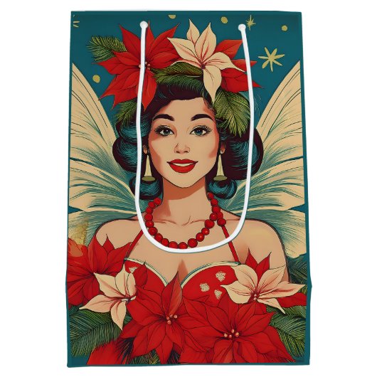 Retro 50s Tropische Kerstmis Pin-Up Beauty Queen Medium Cadeauzakje (Achterkant)