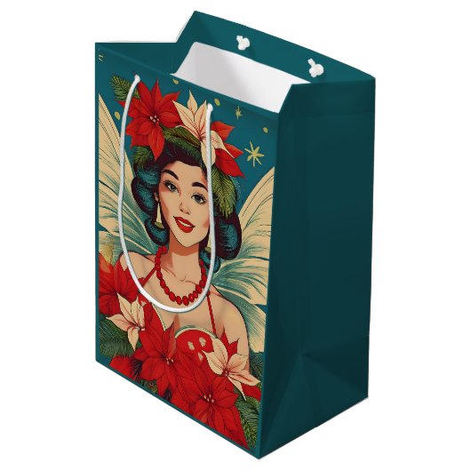 Retro 50s Tropische Kerstmis Pin-Up Beauty Queen Medium Cadeauzakje (Achterkant Gekanteld)