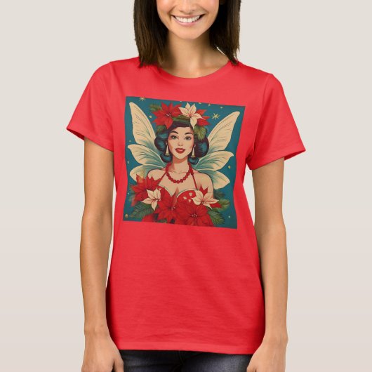 Retro 50s Tropische Kerstmis Pin-Up Beauty Queen T-shirt (Voorkant)