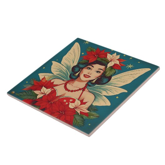 Retro 50s Tropische Kerstmis Pin-Up Beauty Queen Tegeltje (Zijkant)