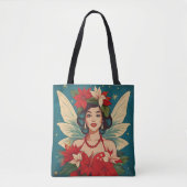 Retro 50s Tropische Kerstmis Pin-Up Beauty Queen Tote Bag (Voorkant)
