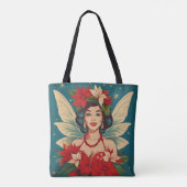 Retro 50s Tropische Kerstmis Pin-Up Beauty Queen Tote Bag (Achterkant)