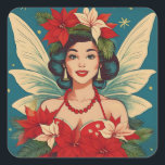 Retro 50s Tropische Kerstmis Pin-Up Beauty Queen Vierkante Sticker<br><div class="desc">Een Collectie van tropische kerstschoonheden</div>