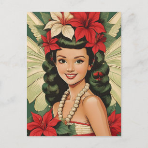 Retro 50s Tropische Kerstprinses Briefkaart