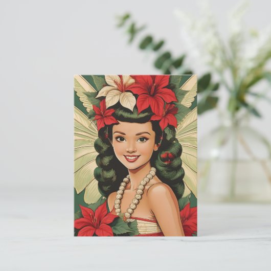 Retro 50s Tropische Kerstprinses Briefkaart (Staand voorkant)