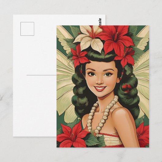 Retro 50s Tropische Kerstprinses Briefkaart (Voorkant / Achterkant)