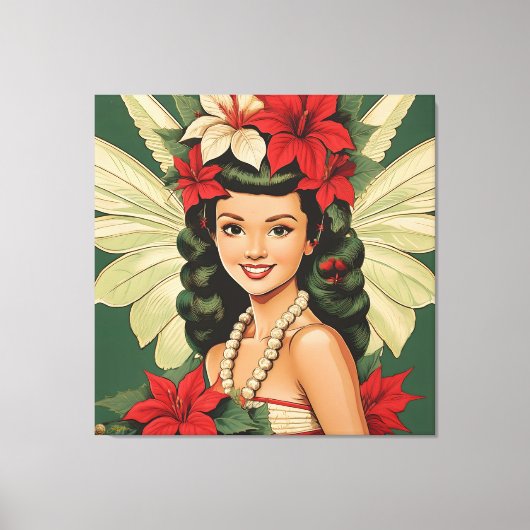 Retro 50s Tropische Kerstprinses Canvas Afdruk (Voorkant)