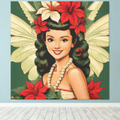 Retro 50s Tropische Kerstprinses Canvas Afdruk (Insitu (Houten vloer))