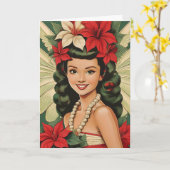 Retro 50s Tropische Kerstprinses Kaart (Gele Bloem)