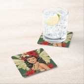 Retro 50s Tropische Kerstprinses Kartonnen Onderzetters (Insitu)