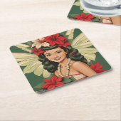 Retro 50s Tropische Kerstprinses Kartonnen Onderzetters (Schuin)