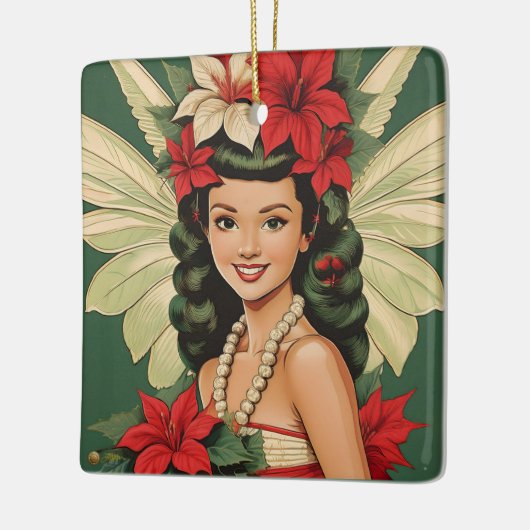 Retro 50s Tropische Kerstprinses Keramisch Ornament (Links)
