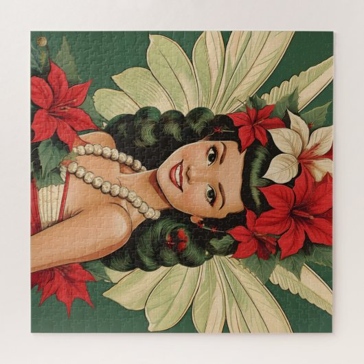 Retro 50s Tropische Kerstprinses Legpuzzel (Horizontaal)