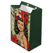 Retro 50s Tropische Kerstprinses Medium Cadeauzakje (Voorkant Gekanteld)