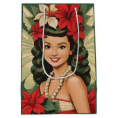 Retro 50s Tropische Kerstprinses Medium Cadeauzakje (Achterkant)